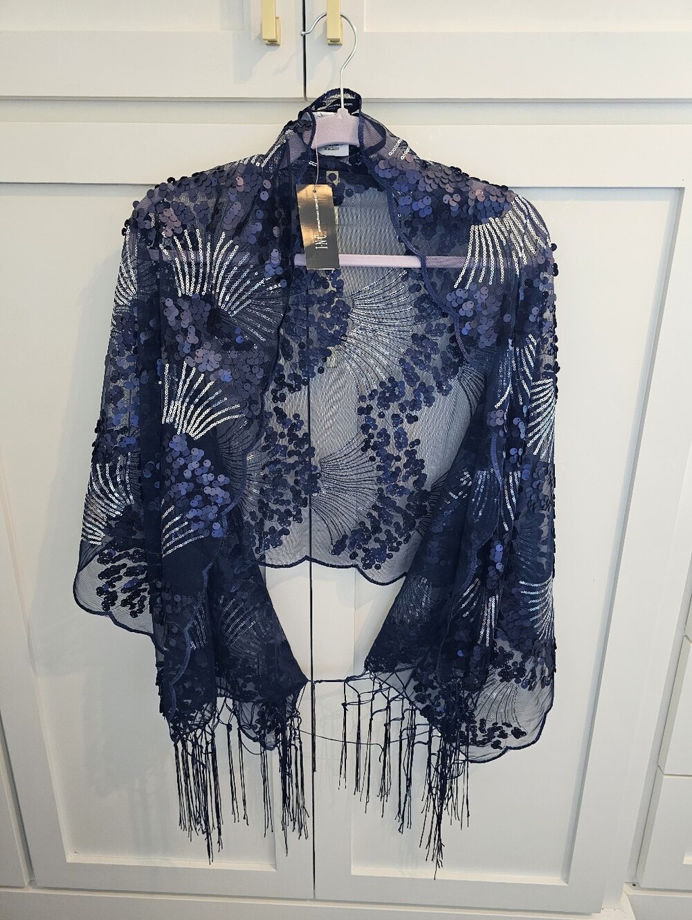 INC International Concepts Women S Art Deco Sequin Wrap Navy O/S Evening Formal